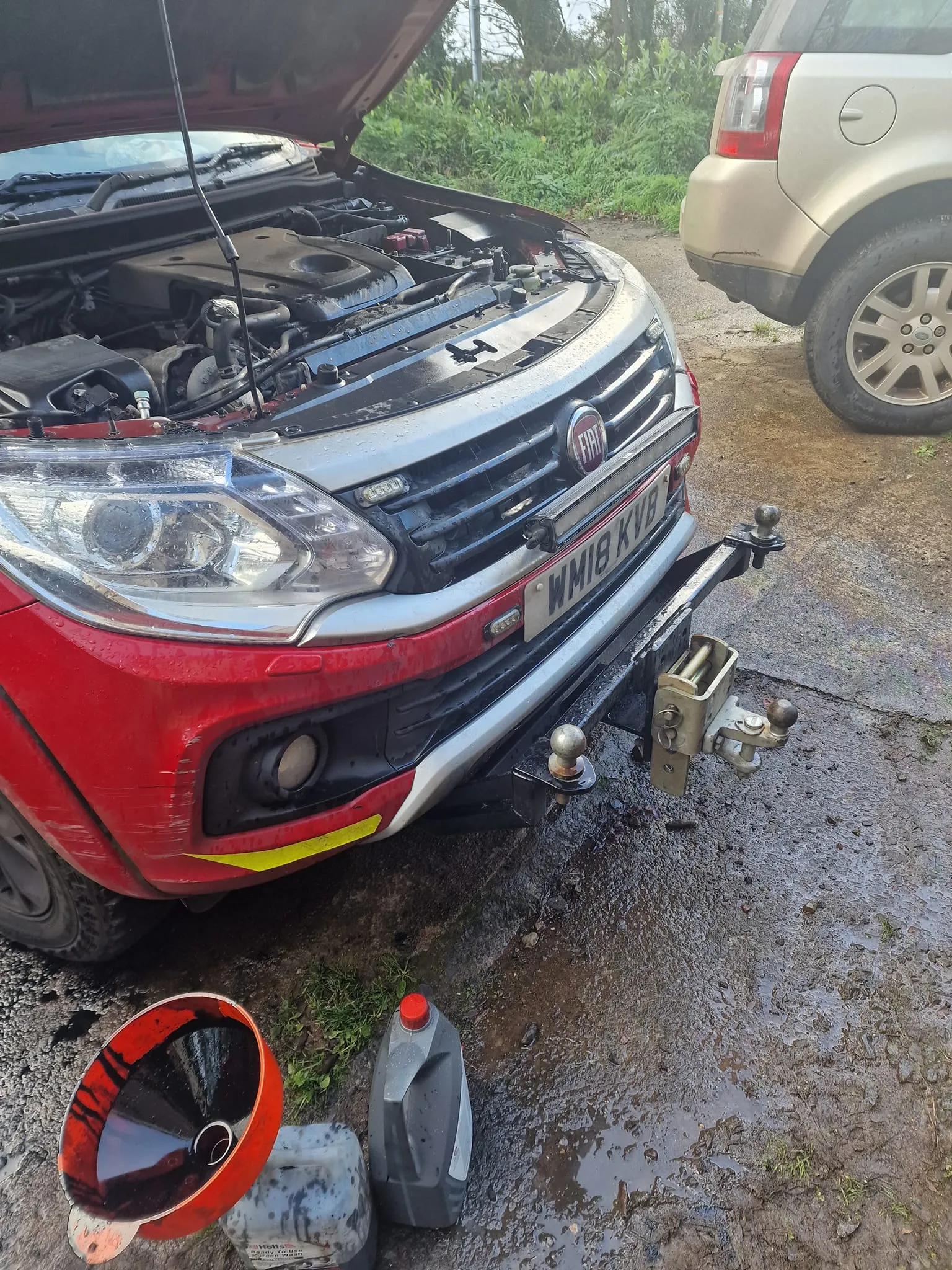 Oil change on a Fiat 4x4 truck